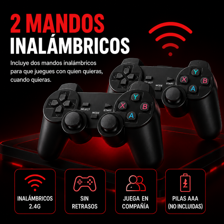 RetroKit 4K — Consola Retro con +10.000 Juegos y 2 Mandos Inalámbricos