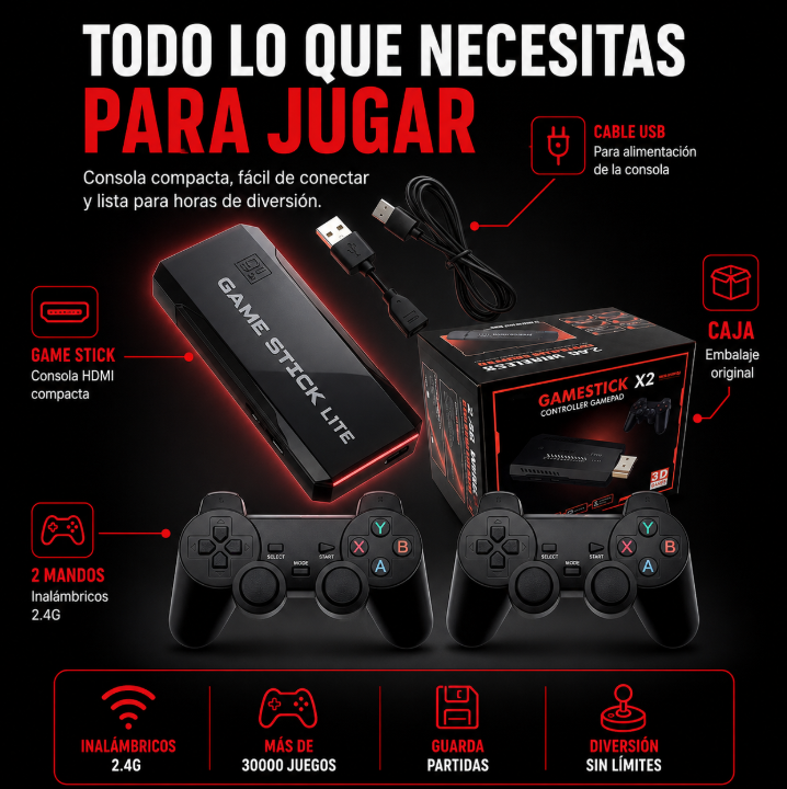 RetroKit 4K — Consola Retro con +10.000 Juegos y 2 Mandos Inalámbricos